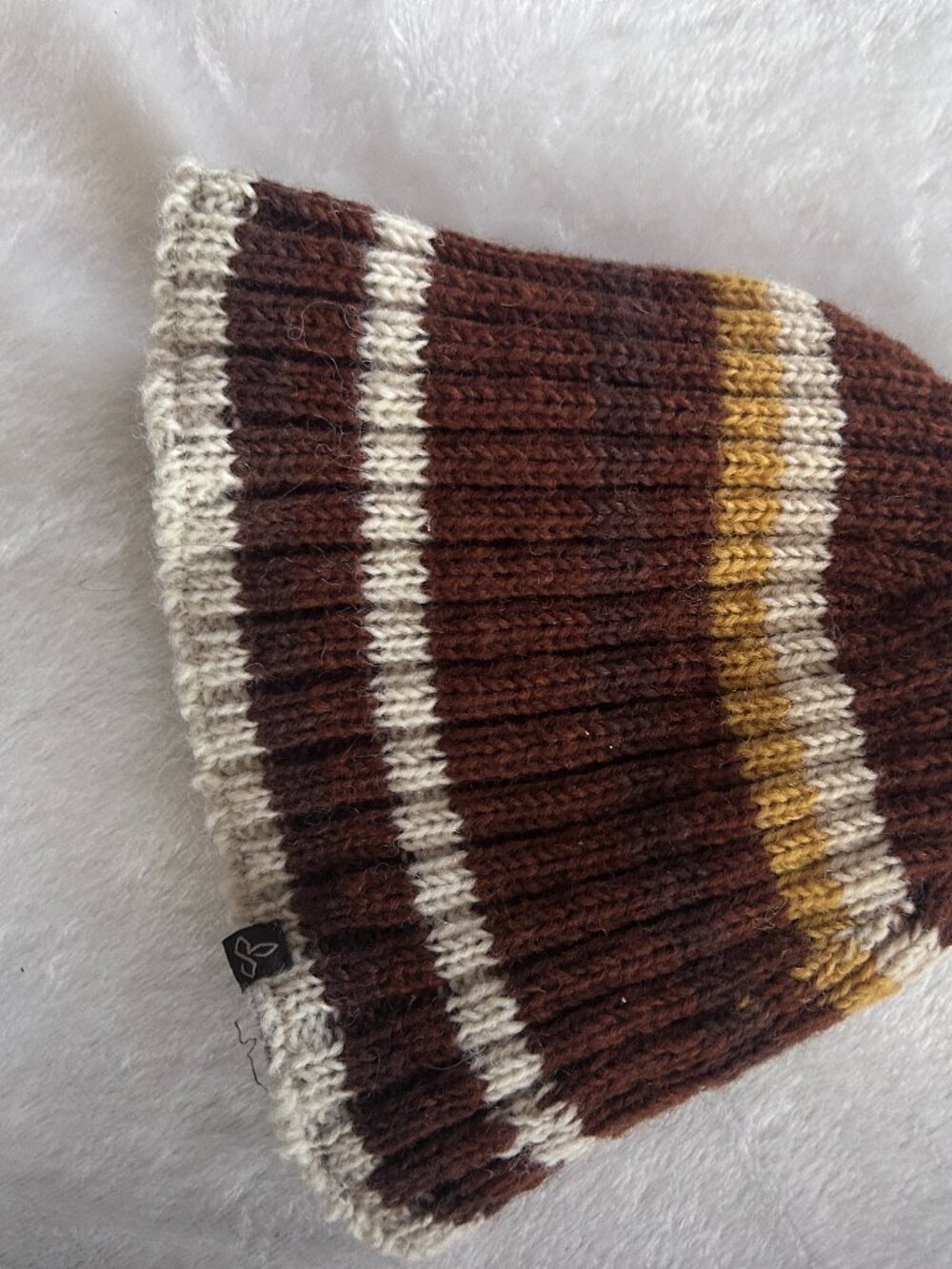 Prana Wool Beanie Brown‎ Striped VTG One Size Gorpcore Yogi Winter Hat Neutral